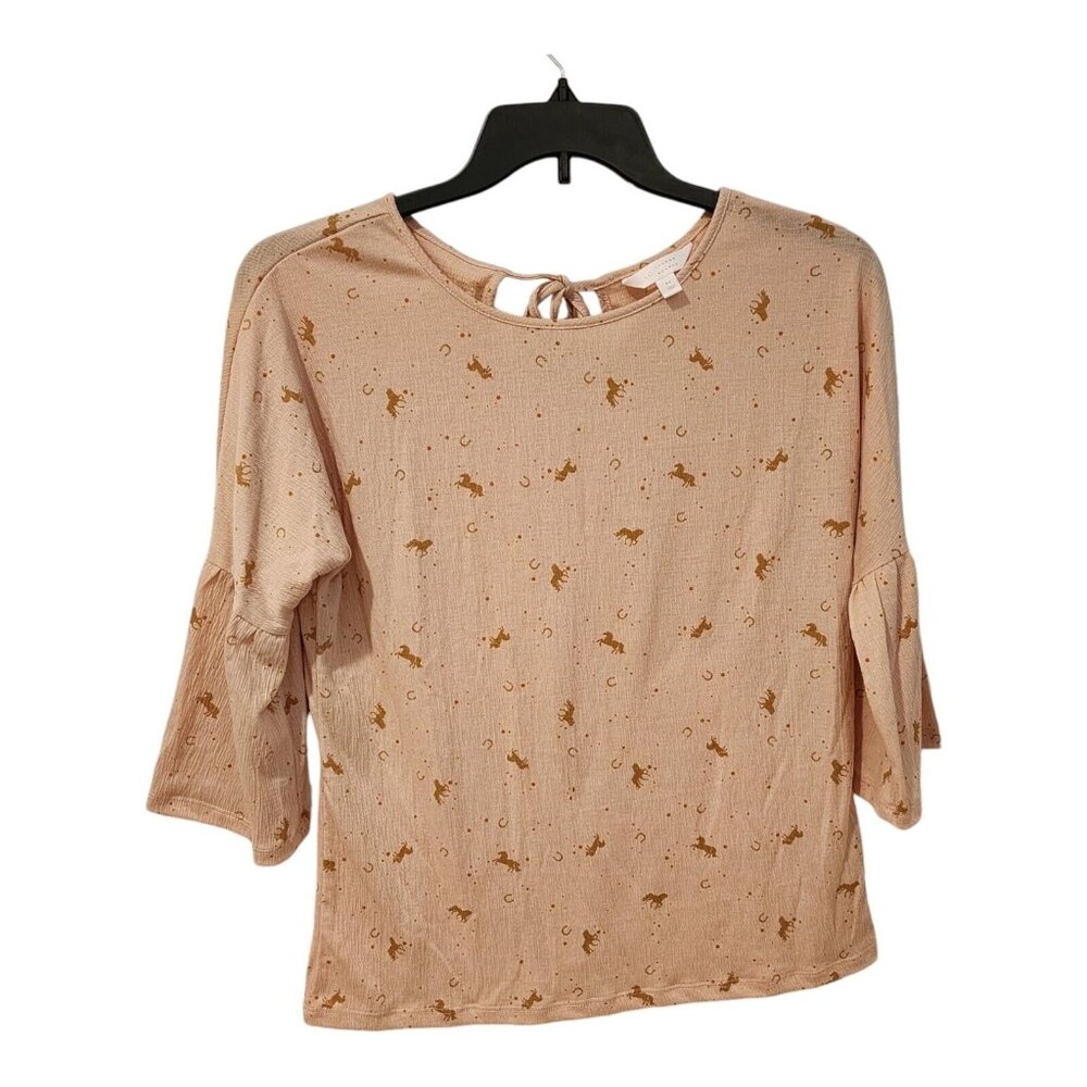 Women's Size M Pink Lauren Conrad blouse shirt top Unicorn Horse Shoe Prints